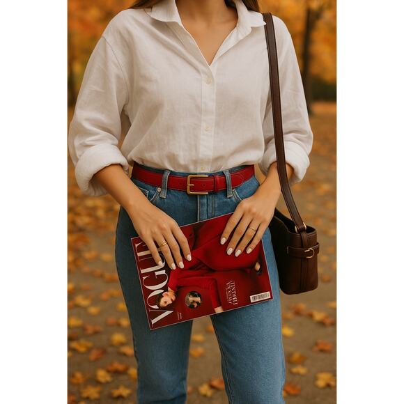 Vintage Ralph Lauren Reversible Black Red Leather Belt | Gold Buckle 90s Y2K - Picture 1 of 15